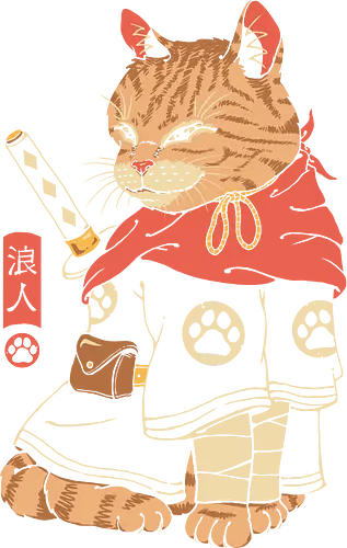 Neko Ronin - cat, katze, samurai, katana, traditional, traditional art